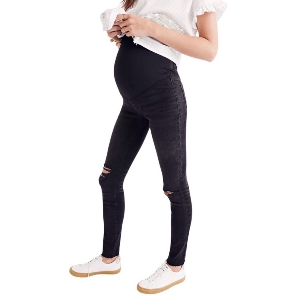 New! Madewell Maternity Over The Belly Distressed Skinny Jeans in Black Sea 37